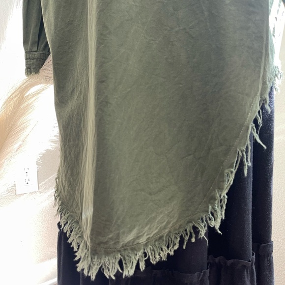 100% Cotton Army Green Tunic Fringe Button Up - Picture 6 of 9